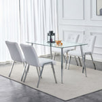 ZUN Armless high backrest dining chair, electroplated metal legs, white 4-piece set chair, office chair. W1151107084