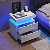 ZUN Nightstand LED Bedside Table Cabinet Lights Modern End Side with 2 Drawers for Bedroom W2178138739
