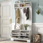 ZUN ON-TREND All in One Hall Tree with 3 Top Shelves and 2 Flip Shoe Storage Drawers, WF300971AAK