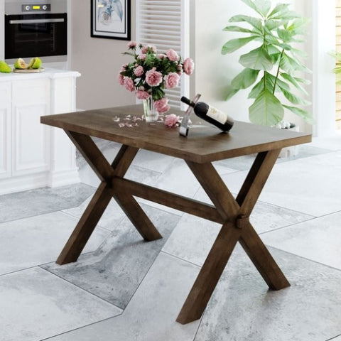 ZUN TOPMAX Farmhouse Rustic Wood Kitchen Dining Table with X-shape Legs, Brown WF198242AAD