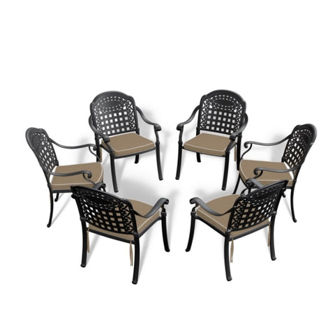 ZUN Cast Aluminum Patio Dining Chair 6PCS With Black Frame and Cushions In Random Colors W171091761