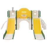 ZUN Kids Slide Playset Structure 7 in 1, Freestanding Spaceship Set with Slide, Arch Tunnel, Ring Toss PP322884AAL