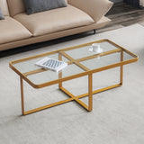 ZUN Minimalism rectangle coffee table,Golden metal frame with tempered glass tabletop 76024751