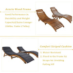 ZUN TOPMAX Outdoor Patio Wood Portable Extended Chaise Lounge Set with Foldable Tea Table for Balcony, WF285057AAE