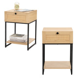 ZUN Natural Rattan Nightstand Bedside Table with one Drawer and Bottom Shelf Set of 2 W104159110