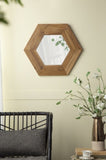 ZUN 18.5" x 18.5" Hexagon Mirror with Natural Wood Frame, Wall Decor for Living Room Bathroom Hallway, W2078133974