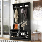 ZUN ON-TREND All in One Hall Tree with 3 Top Shelves and 2 Flip Shoe Storage Drawers, Wood Hallway WF300971AAB