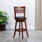 ZUN 30" Bar Height Slat Back Swivel Stool, Cherry Finish, Charcoal Fabric Seat B04660687