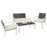 ZUN 4 Pieces Patio Garden Sofa Conversation Set Wood Grain Design PE Steel Frame Loveseat All Weather W69168760