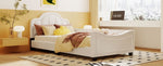 ZUN Twin Size Upholstered Daybed with Cloud Shaped Headboard, Embedded Elegant Copper Nail Design, Beige WF314642AAA