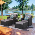 ZUN Patio Dark Gray Ottoman Footstool Set Rattan With Side Table Furniture Outdoor W1828P149791