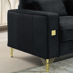 ZUN Velvet Sofa with Pillows and Gold Finish Metal Leg for Living Room W1241131215