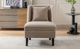 ZUN Velvet Upholstered Accent Chair with Cream Piping, Tan and Cream WF316097AAT