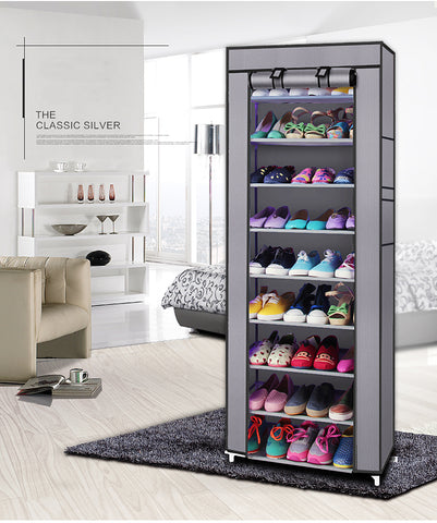 ZUN Fashionable Room-saving 9 Lattices Non-woven Fabric Shoe Rack Gray 00367745