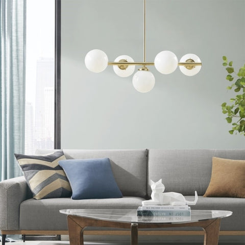 ZUN 5-Light Chandelier with Frosted Glass Globe Bulbs B03596564