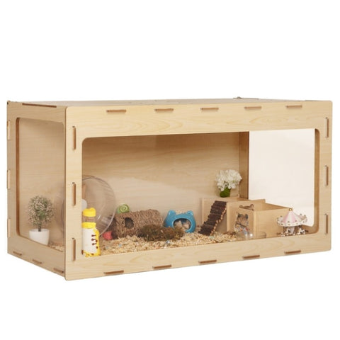 ZUN Wooden Hamster Cage Small Animals House, Acrylic Hutch for Dwarf Hamster, Guinea Pig, Chinchilla, W2181P151889