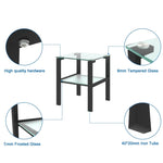 ZUN Glass two layer tea table, small round table, bedroom corner table, living room black side table W24160429
