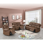 ZUN Brown Breathable Leatherette Manual Motion Sofa with Metal Reclining Mechanism and Pine Frame B01682185