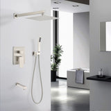 ZUN Brushed Nickel shower system 10 inch Brass Bathroom Deluxe rain mixed shower combination set wall W121956598