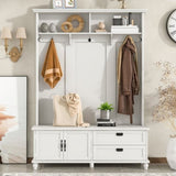 ZUN ON-TREND Modern Style Hall Tree with Storage Cabinet and 2 Large Drawers, Widen Mudroom Bench with 5 WF306450AAK