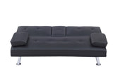 ZUN Black Leather Multifunctional Double Folding Sofa Bed for Office with Coffee Table W165880937