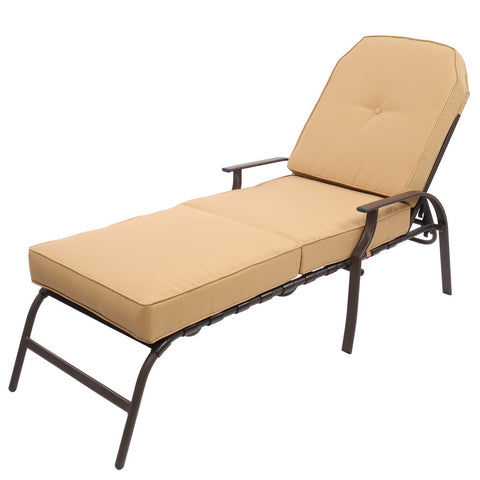 ZUN Adjustable Outdoor Steel Patio Chaise Lounge Chair with 5 Positions, UV-Resistant Cushions Beige 40396607