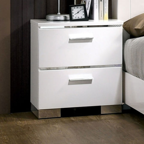 ZUN Contemporary 1pc Nightstand White Color High Gloss Lacquer Coating Chrome Handles and Feet Bedside B011P156646