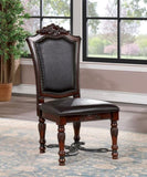ZUN Majestic Traditional Set of 2pcs Side Chairs Brown Cherry Solid wood Faux Wood Carved Details Black B011108521