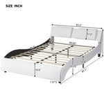 ZUN Queen Size Upholstered Faux Leather Platform Bed with LED Light Bed Frame with Slatted - White WF296648AAK