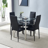 ZUN 4pcs Elegant Assembled Stripping Texture High Backrest Dining Chairs Black（Replace 69148825
