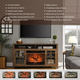 ZUN 55 inch TV Media Stand with Electric Fireplace KD Inserts Heater,Reclaimed Barnwood Color W1769132634