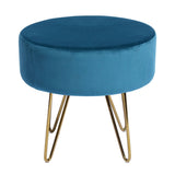 ZUN 17.7" Decorative Round Shaped Ottoman with Metal Legs - Teal and Gold W131472144