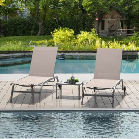 ZUN Chaise Lounge Outdoor Set of 3, Lounge Chairs for Outside with Wheels, Outdoor Lounge Chairs with 5 W1859109858