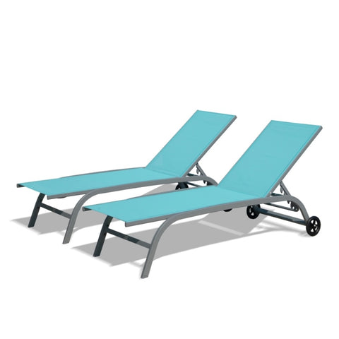 ZUN Chaise Lounge Outdoor Set of 2, Lounge Chairs for Outside with Wheels, Outdoor Lounge Chairs with 5 W1859109850
