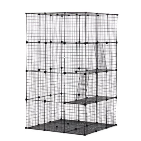 ZUN 3-Tier Wire Cat Cage, Large Kennels Playpen with 3 Platforms, 3 Ramp Ladders and 4 Doors, Black W2181P155328