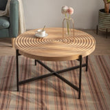 ZUN 33"Modern Thread Design Round Coffee Table , MDF Table Top with Cross Legs Metal Base W75770645