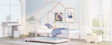 ZUN Metal House Bed With Trundle, Twin Size House Bed Pink MF295082AAH
