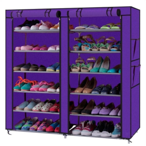 ZUN Fashionable Room-saving 12 Lattices Dual Rows Non-woven Fabric Shoe Rack Purple 09602438