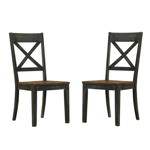 ZUN Set of 2 Wooden Dining Chairs in Antique Oak and Antique Black Finish B016P156341
