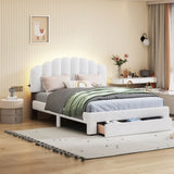 ZUN Teddy Fleece Queen Size Upholstered Platform Bed with Drawer, White WF309187AAK