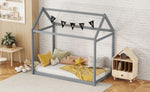 ZUN Twin Size Wooden House Bed, Gray WF197557AAE
