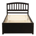 ZUN Twin size Platform Bed Wood Bed Frame with Trundle, Espresso WF194302AAP