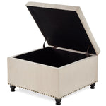 ZUN Large square storage ottoman with wooden legs, Upholstered button tufted coffee table with nail W2186142955