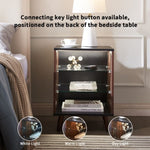 ZUN LED Nightstand with 2 Glass Shelves, Modern Bedside Table with 3 Color LED Lighting/Adustable W2178133308