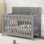 ZUN Certified Baby Safe Crib, Pine Solid Wood, Non-Toxic Finish, Gray WF304221AAG