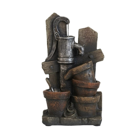 ZUN 7.7x3.9x13.6" Brown and Gray Water Fountain with Antique Water Pump Design and LED Light W2078138943