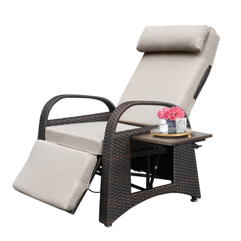 ZUN Outdoor Recliner Chair,PE Wicker Adjustable Reclining Lounge Chair and Removable Soft Cushion, with W1889107782