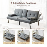 ZUN Linen Fabric Modern Sofa Bed Futon Couch Bed Folding Recliner Sleeper Reversible Loveseat W1422131950