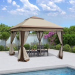 ZUN Outdoor 11x 11Ft Pop Up Gazebo Canopy With Removable Zipper Netting,2-Tier Soft Top Event W419103834