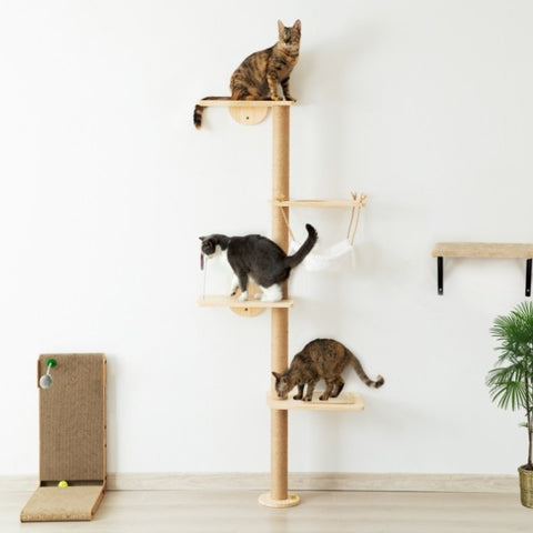 ZUN Wall-Mounted Cat Scratching Post - Solid Wood Color W104160761